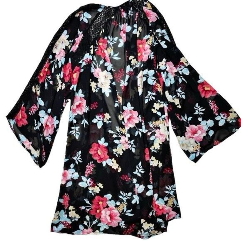 ✨Torrid Floral Chiffon Lace Trim Sz 00 Kimono✨ - Picture 6 of 9